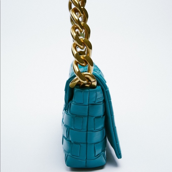 ZARA BNWT Turquoise Leather Chain Strap Shoulder bag BNWT - Picture 3 of 9